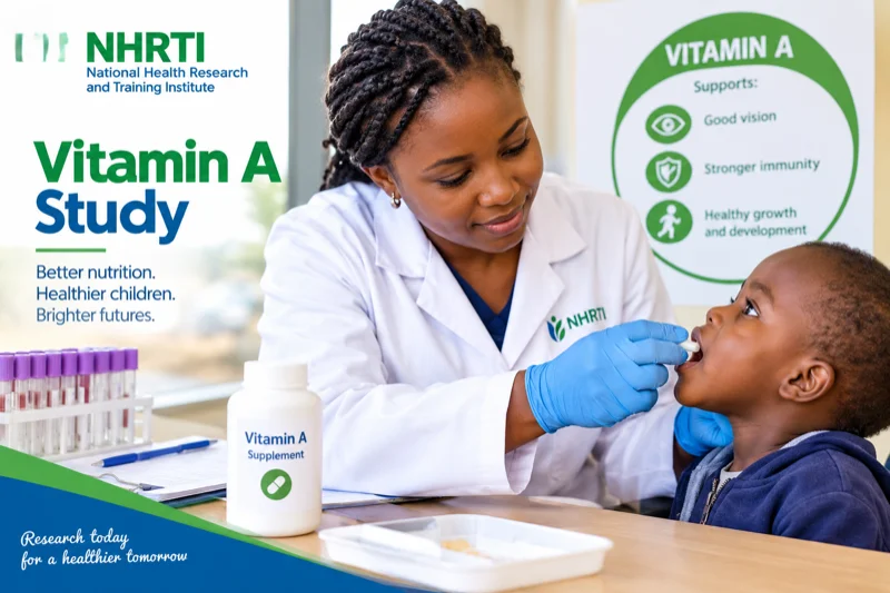 Vitamin A study clinical researcher providing supplement drops to a child for healthier nutrition